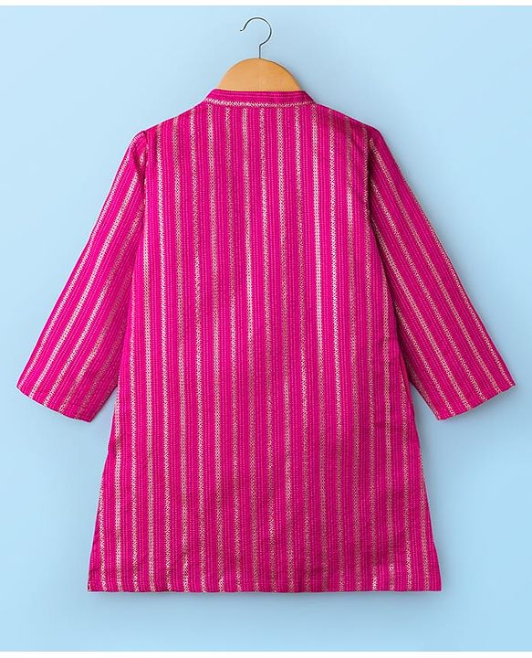 Babyhug Cotton Woven Full Sleeves Kurta Dhoti Set with Dobby Embroidery - Fuchsia
