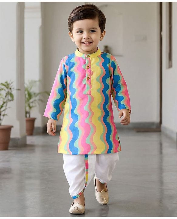 Babyhug Woven Full Sleeves Printed Kurta Dhoti Set - Multicolour