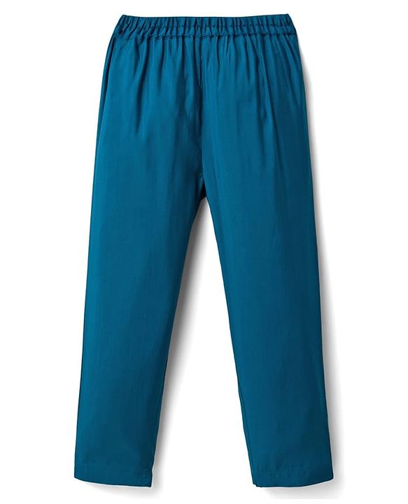 Babyhug Woven Full Sleeves Kurta Pajama Set with Jacket Embroidery & Sequin Detailing - Teal Blue