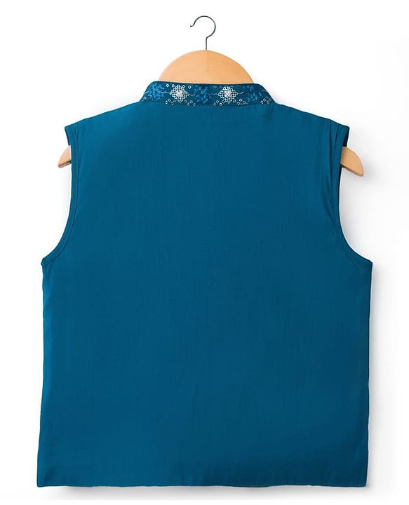 Babyhug Woven Full Sleeves Kurta Pajama Set with Jacket Embroidery & Sequin Detailing - Teal Blue