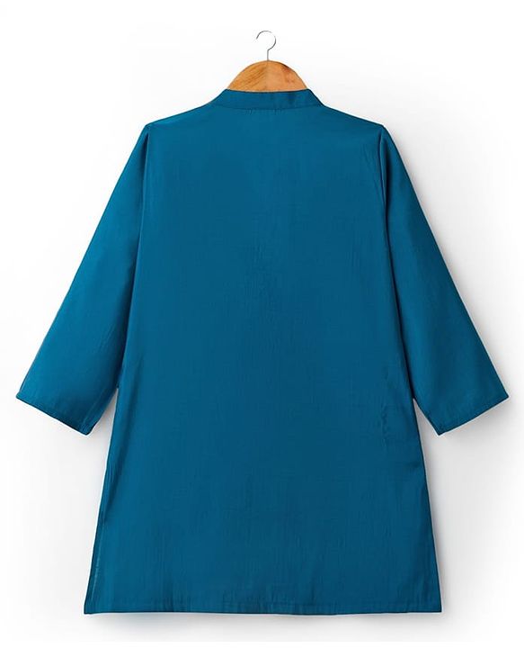 Babyhug Woven Full Sleeves Kurta Pajama Set with Jacket Embroidery & Sequin Detailing - Teal Blue
