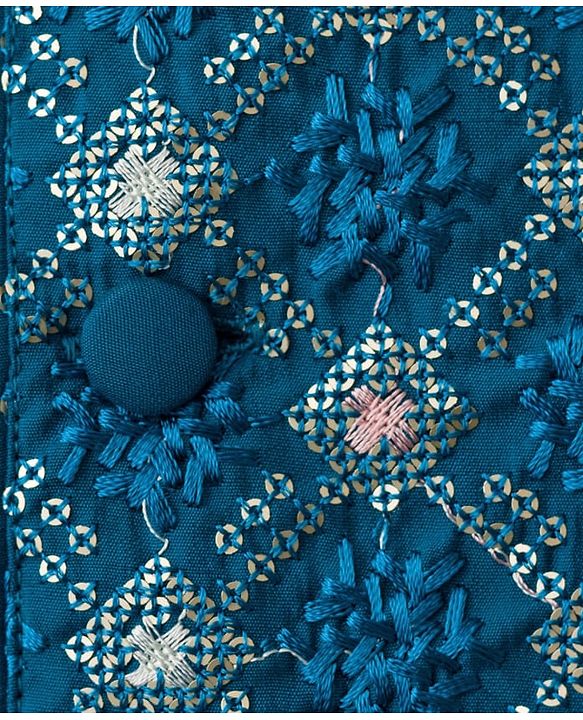 Babyhug Woven Full Sleeves Kurta Pajama Set with Jacket Embroidery & Sequin Detailing - Teal Blue