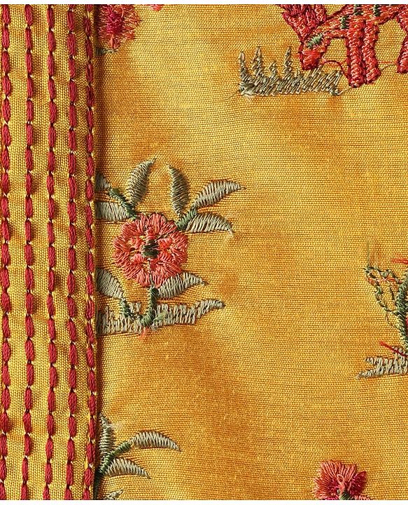 Babyhug Cotton Woven Full Sleeves Deer & Floral Embroidered Kurta Dhoti Set - Mustard