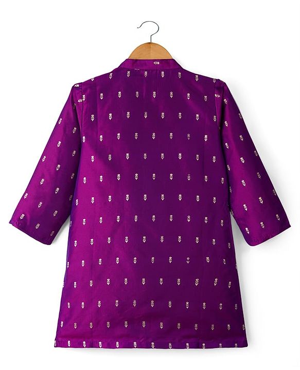Babyhug Woven Full Sleeves Kurta Pajama Set with Floral Foil Print - Purple