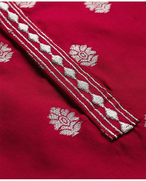 Babyhug Brocade Woven Full Sleeves Kurta Pajama Set with Motif Embroidery - Maroon