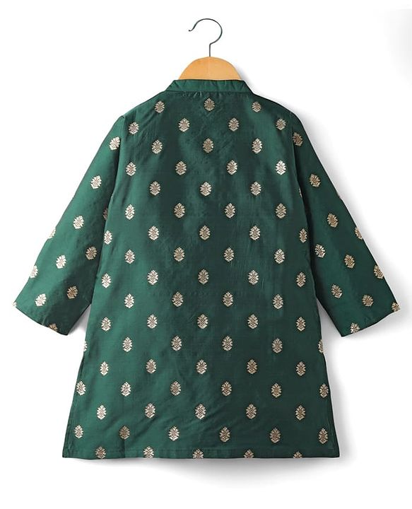 Babyhug Brocade Woven Full Sleeves Kurta Pajama Set With Floral Print - Dark Green
