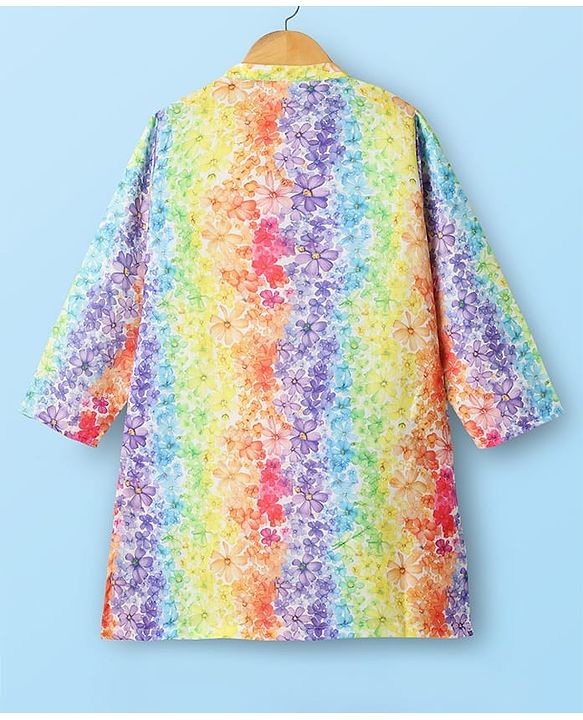 Babyhug Woven Full Sleeves Kurta Pajama Set With Floral Print - Multicolour