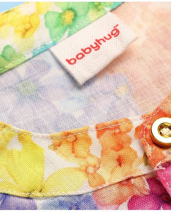 Babyhug Woven Full Sleeves Kurta Pajama Set With Floral Print - Multicolour
