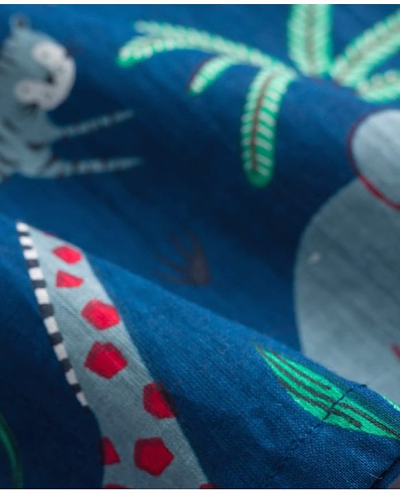 Babyhug Cambric Woven Full Sleeves Kurta Pajama Set with Animal Print - Navy Blue