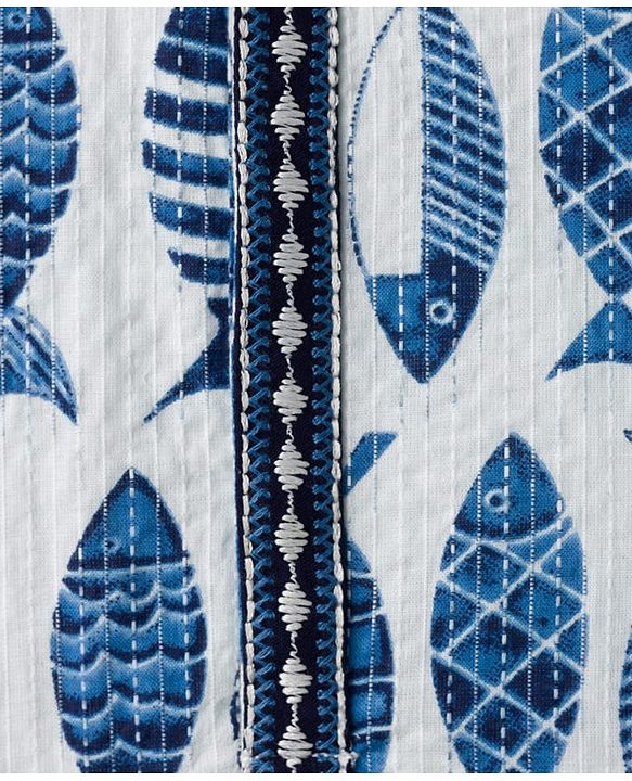 Babyhug Cambric Woven Full Sleeves Kurta Pajama Set with Fish Print - White & Blue