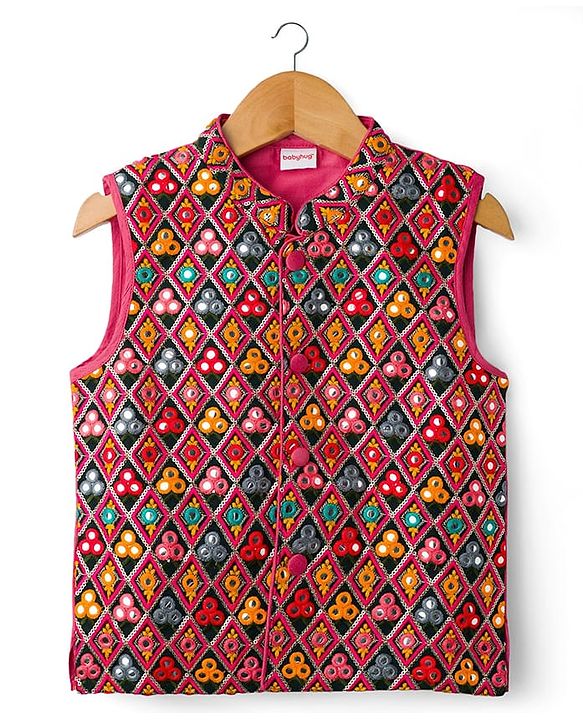 Babyhug Cotton Woven Full Sleeves Solid Kurta Pajama Set with Embroidered Nehru Jacket - Dark Pink