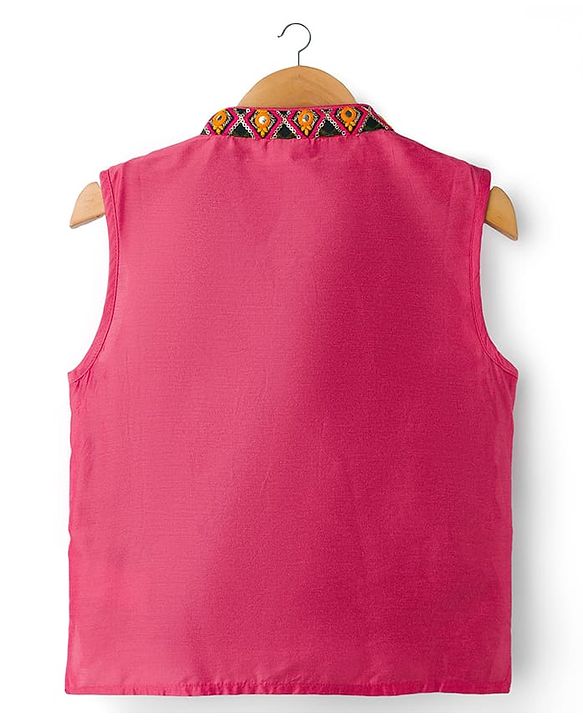 Babyhug Cotton Woven Full Sleeves Solid Kurta Pajama Set with Embroidered Nehru Jacket - Dark Pink