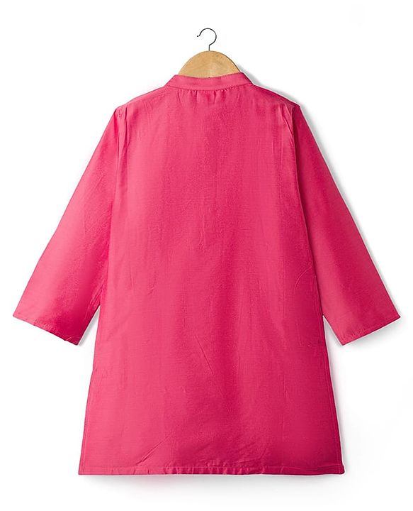 Babyhug Cotton Woven Full Sleeves Solid Kurta Pajama Set with Embroidered Nehru Jacket - Dark Pink