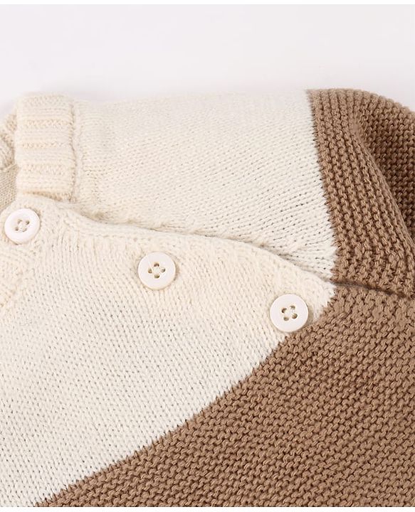 Babyhug Knit Full Sleeves Pullover Sweater with Stripe Design & Animal Patch Embroidery - Navy Blue Beige & Blue