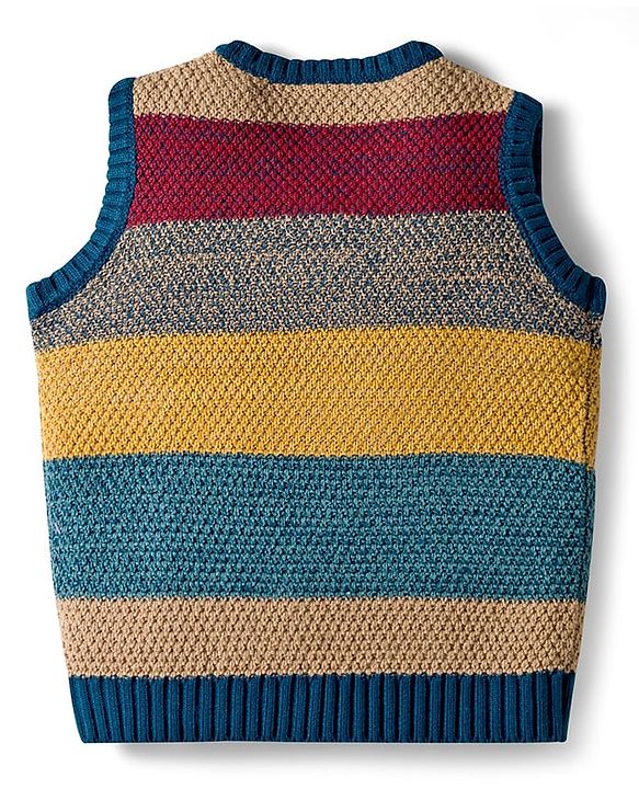 Babyhug Knit Sleeveless Pullover Sweater Vest with Stripes - Multicolor
