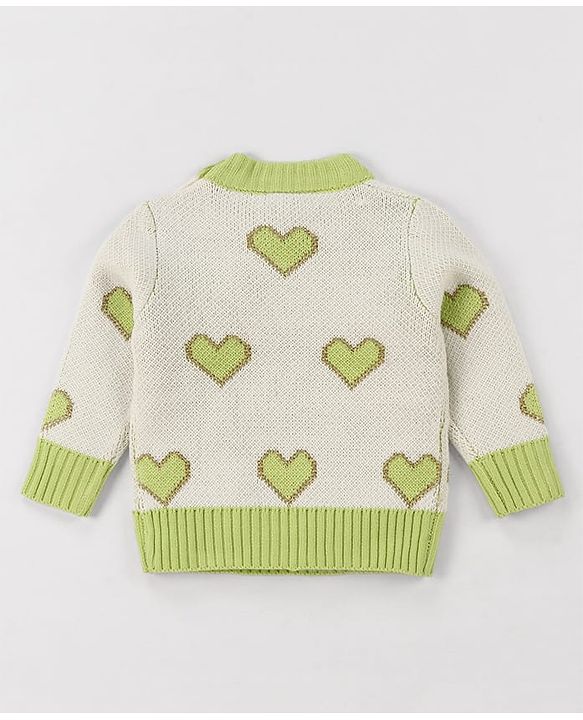 Babyhug Knit Full Sleeves Pullover Turtle Neck Sweater with Heart Design - Off White