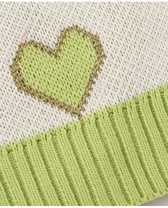Babyhug Knit Full Sleeves Pullover Turtle Neck Sweater with Heart Design - Off White