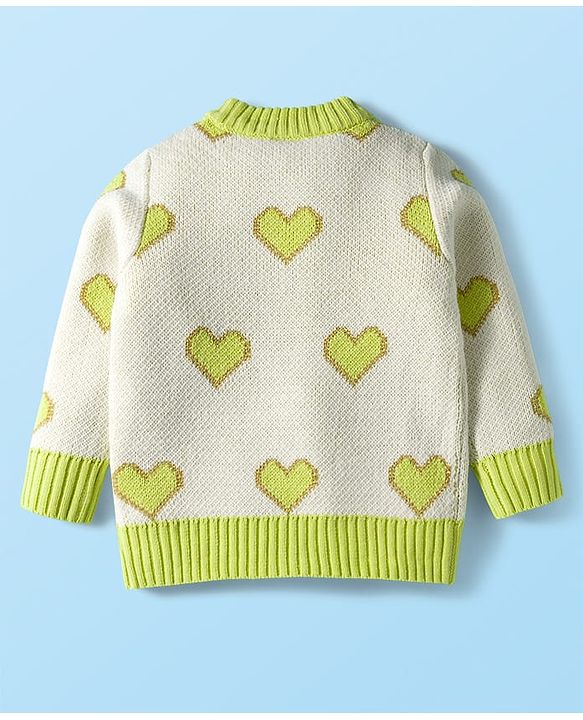 Babyhug Knit Full Sleeves Pullover Turtle Neck Sweater with Heart Design - Off White