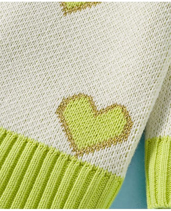 Babyhug Knit Full Sleeves Pullover Turtle Neck Sweater with Heart Design - Off White