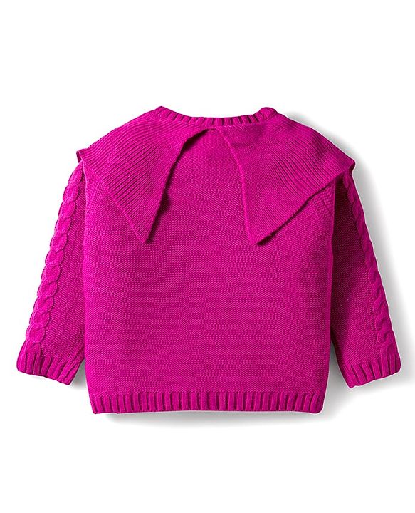 Babyhug Knit Full Sleeves Pullover Sweater with Cable Knit & Pom Pom Design - Dark Pink