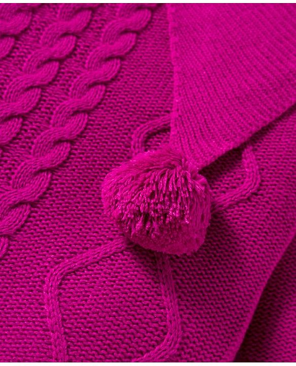Babyhug Knit Full Sleeves Pullover Sweater with Cable Knit & Pom Pom Design - Dark Pink