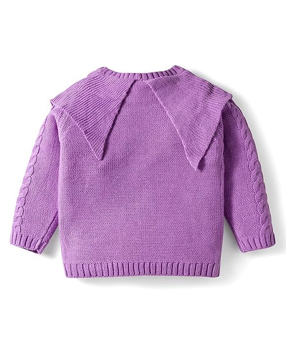 Babyhug Knit Full Sleeves Pullover Sweater with Cable Knit & Pom Pom Design - Dark Pink