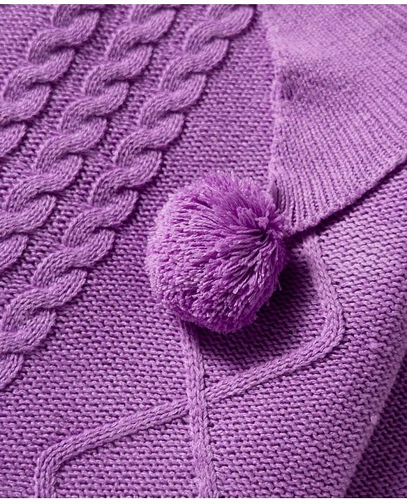 Babyhug Knit Full Sleeves Pullover Sweater with Cable Knit & Pom Pom Design - Dark Pink