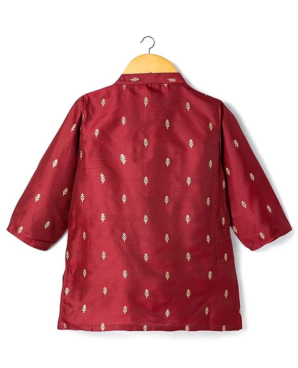 Babyhug Brocade Woven Full Sleeves Kurta Pajama Set With Floral Print - Maroon