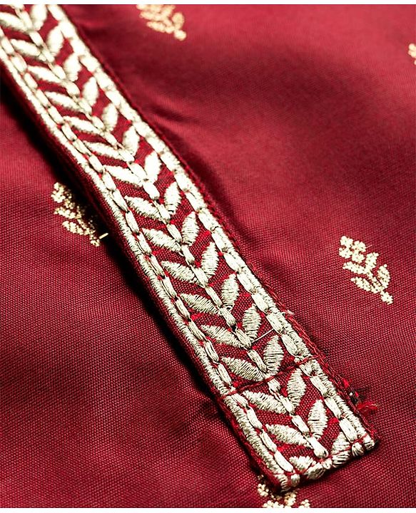 Babyhug Brocade Woven Full Sleeves Kurta Pajama Set With Floral Print - Maroon