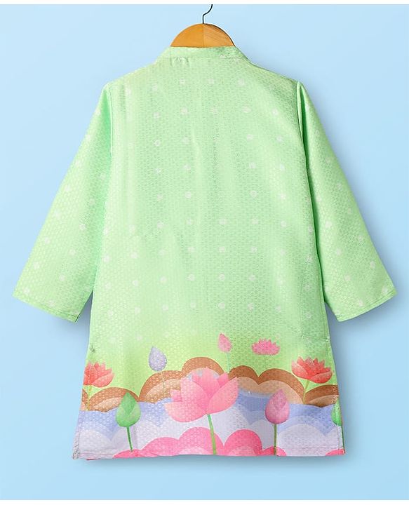 Babyhug Woven Full Sleeves Kurta Pajama Set With Floral Print - Light Green