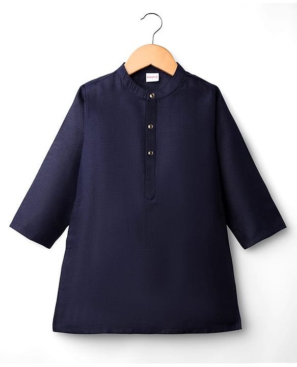 Babyhug Cotton Woven Full Sleeves Solid Kurta Payjama Set with Sequined Embroidered Nehru Jacket - Navy Blue & Red