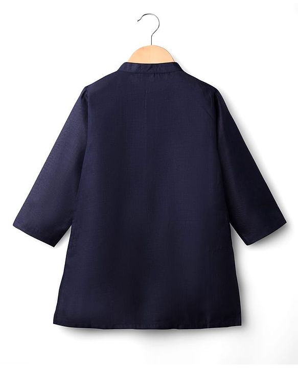Babyhug Cotton Woven Full Sleeves Solid Kurta Payjama Set with Sequined Embroidered Nehru Jacket - Navy Blue & Red