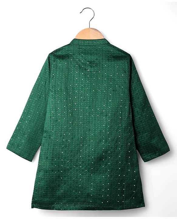 Babyhug Cotton Woven Full Sleeves Kurta Pajama Set with PST Sequenced Embroidered - Dark Green