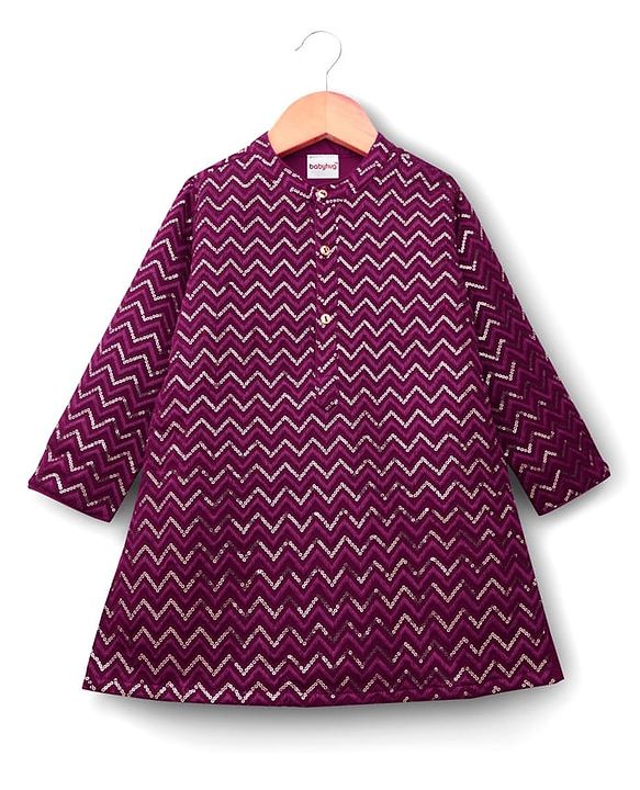 Babyhug Woven Full Sleeves Kurta Pajama Set with Sequin Detailing - Maroon