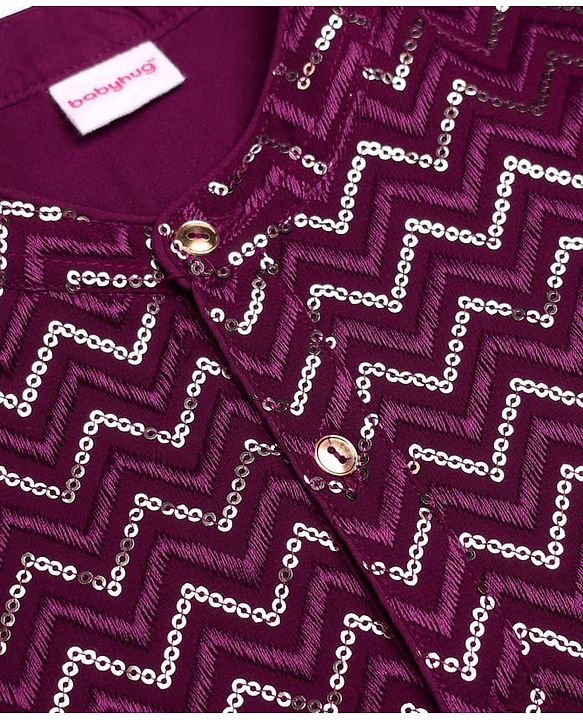 Babyhug Woven Full Sleeves Kurta Pajama Set with Sequin Detailing - Maroon