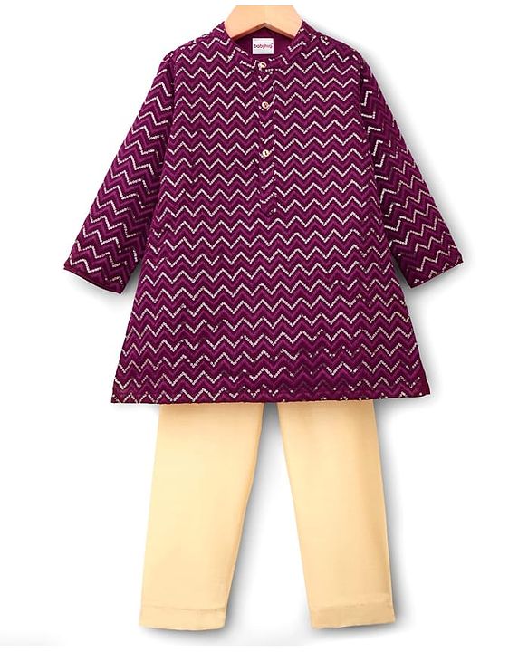 Babyhug Woven Full Sleeves Kurta Pajama Set with Sequin Detailing - Maroon
