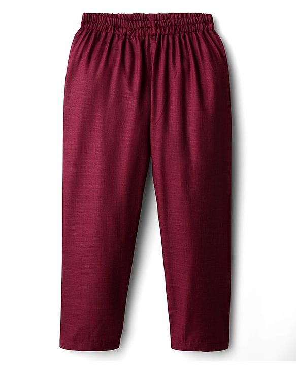 Babyhug Cotton Woven Full Sleeves Kurta Pajama Set with Floral Chinnon Print & Sequin Detailing - Wine