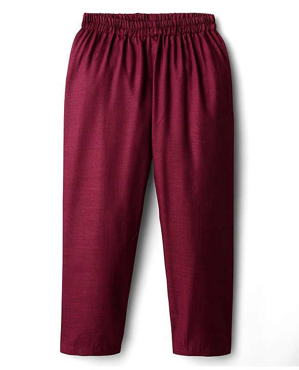 Babyhug 100% Cotton Woven Full Sleeves Kurta Pajama Set with Floral Chinnon Print & Sequin Detailing - Wine