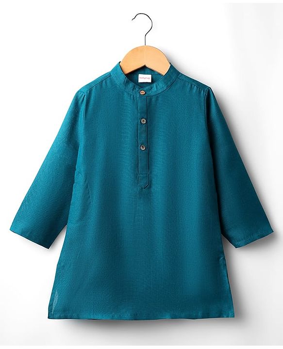 Babyhug Cotton Woven Full Sleeves Kurta Pajama Set with Brocade Jacket - Teal Blue
