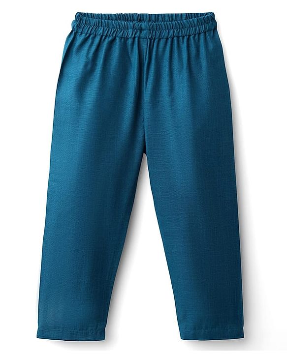 Babyhug Cotton Woven Full Sleeves Solid Kurta Pajama Set with Printed Jacket - Teal Blue