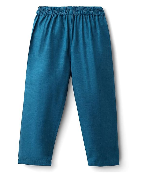 Babyhug Cotton Woven Full Sleeves Solid Kurta Pajama Set with Printed Jacket - Teal Blue