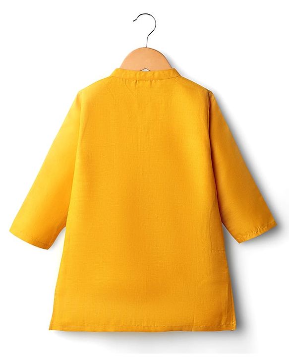 Babyhug Cotton Woven Full Sleeves Solid Kurta Pajama Set with Brocade Print Jacket - Mustard Yellow & Purple