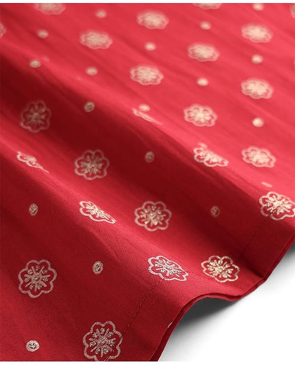 Babyhug Cotton Woven Full Sleeves Kurta with Floral Glitter Print - Red