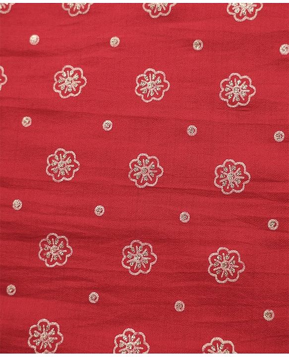 Babyhug Cotton Woven Full Sleeves Kurta with Floral Glitter Print - Red