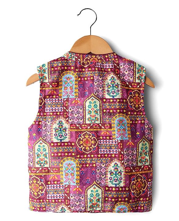 Babyhug Cotton Woven Full Sleeves Solid Kurta Pajama Set with Floral Motif Print Jacket - Maroon