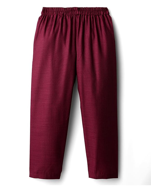 Babyhug Cotton Woven Full Sleeves Solid Kurta Pajama Set with Floral Motif Print Jacket - Maroon