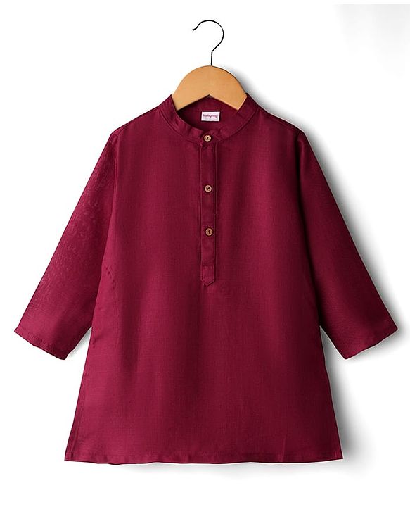 Babyhug Cotton Woven Full Sleeves Solid Kurta Pajama Set with Floral Motif Print Jacket - Maroon