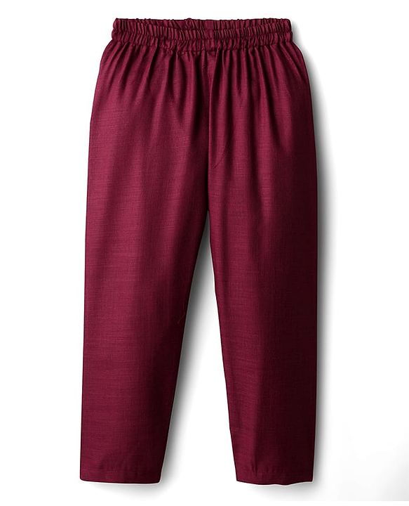 Babyhug Cotton Woven Full Sleeves Solid Kurta Pajama Set with Floral Motif Print Jacket - Maroon