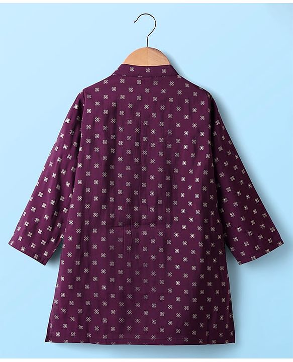 Babyhug Cotton Woven Full Sleeves Kurta Pyjama Set with Cambric Foil Printed - Dark Purple