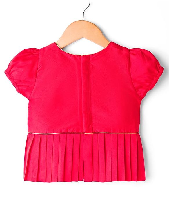 Babyhug Brocade Half Sleeves Pattu Pavda Lehenga Choli Set with Floral Embroidery - Red & Beige